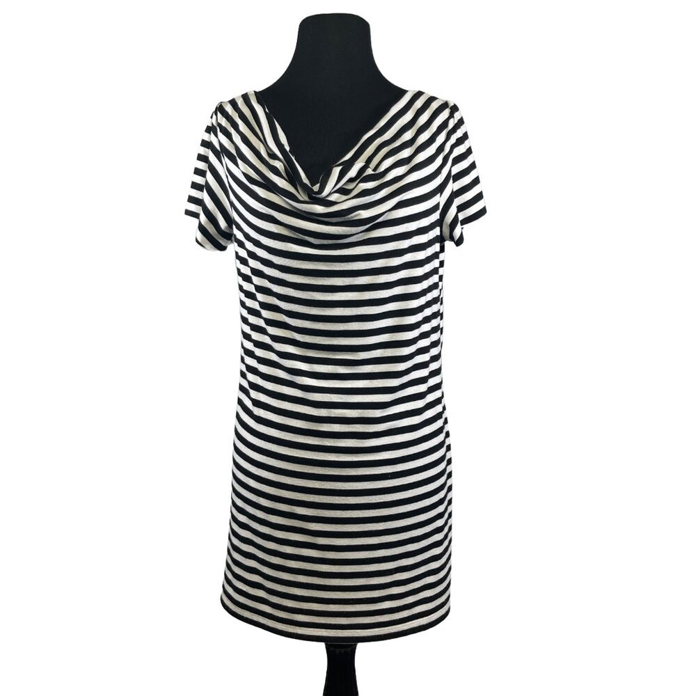 AB Studio Size Medium Black & White Striped Cowl Neck Tunic Top